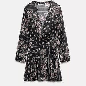 Zara Black and Pink Paisley Dress - XS